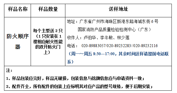 防火順序器型式試驗(yàn)業(yè)務(wù)辦理指南（廣東所）