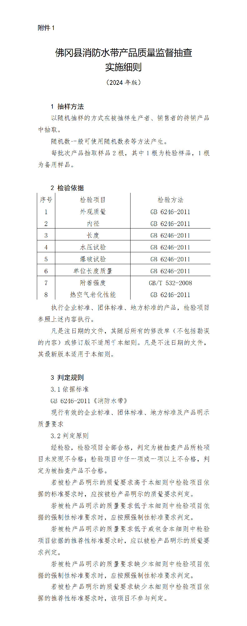 佛岡縣消防水帶產品質量監督抽查實施細則（2024年版）
